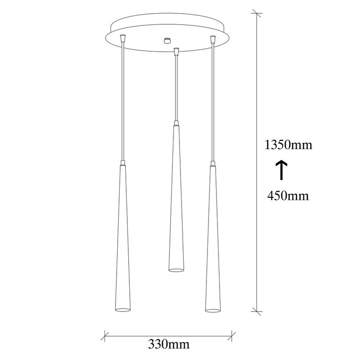 Opviq Lámpara Araña Negra Moderna Industrial 6072, Diámetro 33 cm, Altura 135 cm